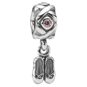 PANDORA Retired Ballet Dancer Shoes Dangle Charm with Pink Stone - 790520PCZ